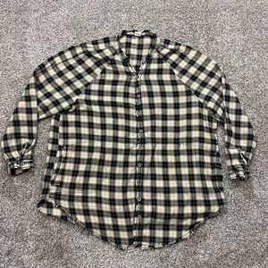 Flawless shirt Womens L‎ Button Down Tunic Plaid Flannel  pockets Distressed